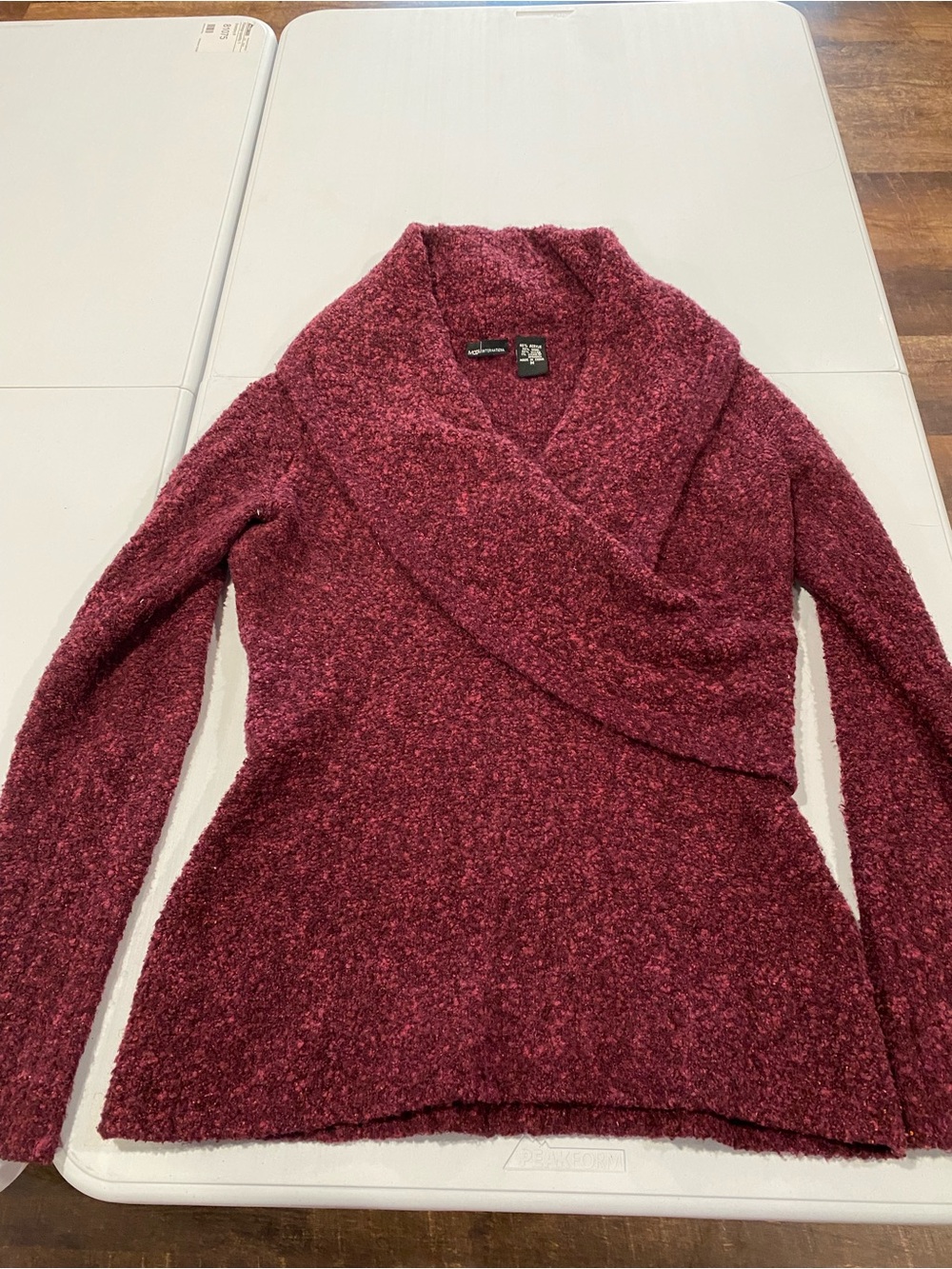 Moda International Burgundy Wrap-Front Shawl-Collar Sweater